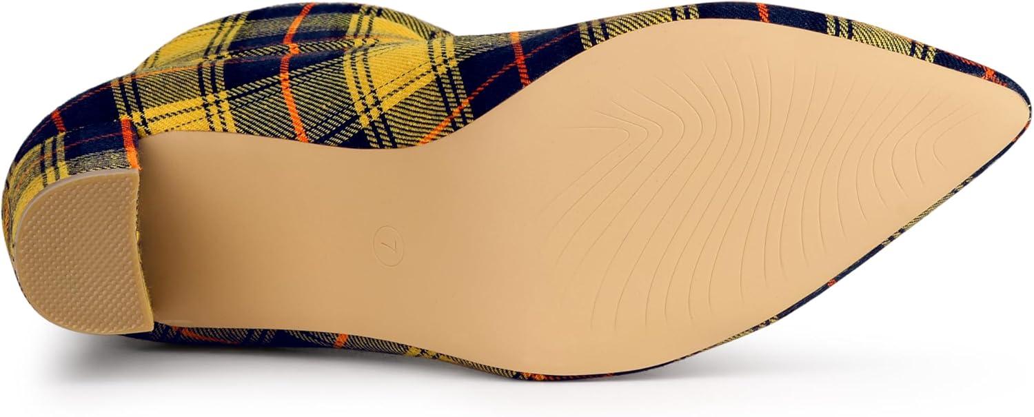 imageAllegra K Womens Pointed Toe Zipper Chunky Heels Ankle BootsYellow Blue