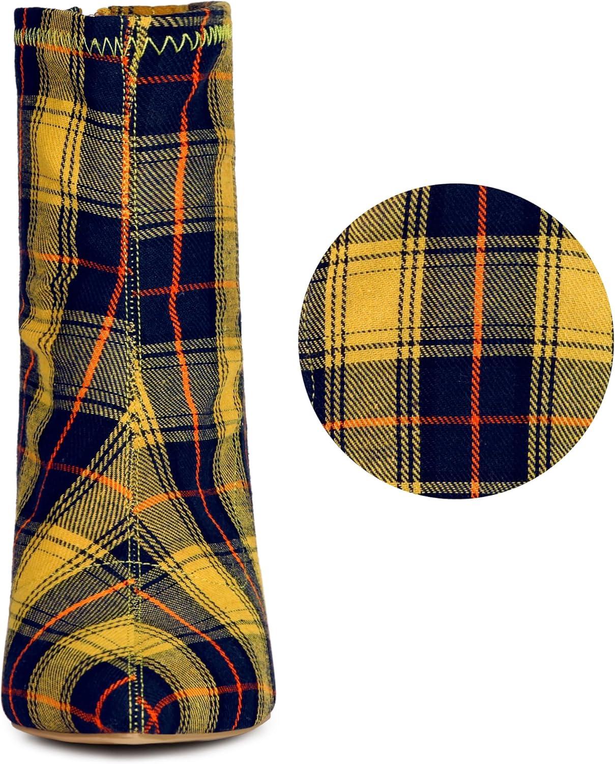 imageAllegra K Womens Pointed Toe Zipper Chunky Heels Ankle BootsYellow Blue