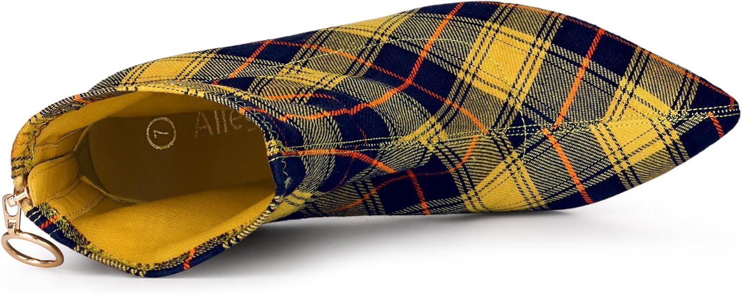 imageAllegra K Womens Pointed Toe Zipper Chunky Heels Ankle BootsYellow Blue