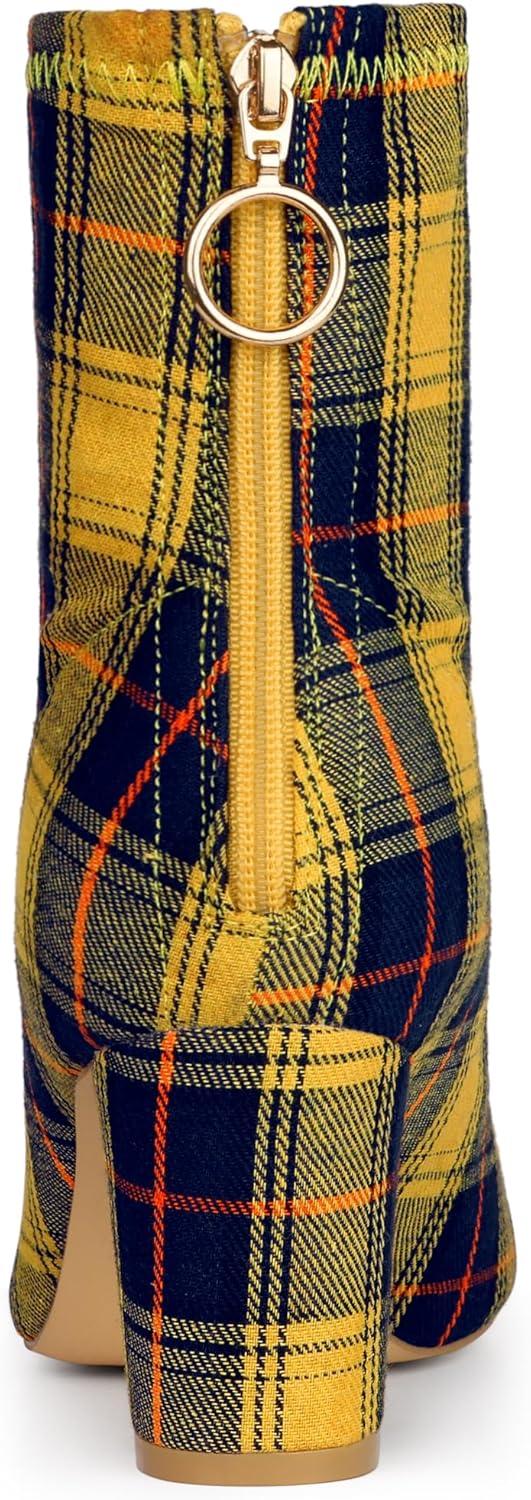 imageAllegra K Womens Pointed Toe Zipper Chunky Heels Ankle BootsYellow Blue