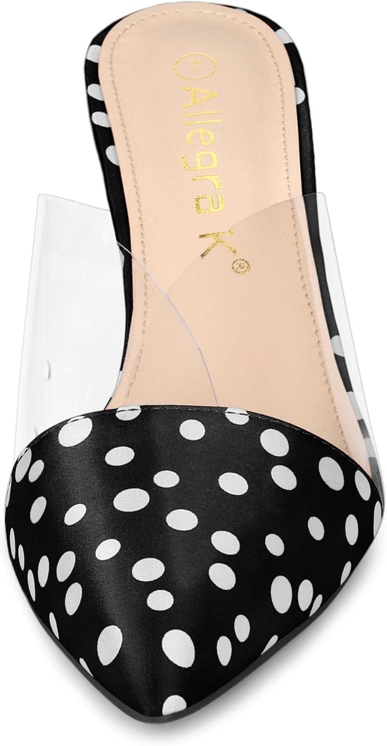 imageAllegra K Womens Polka Dots Clear Chunky Heels Slides MulesBlack
