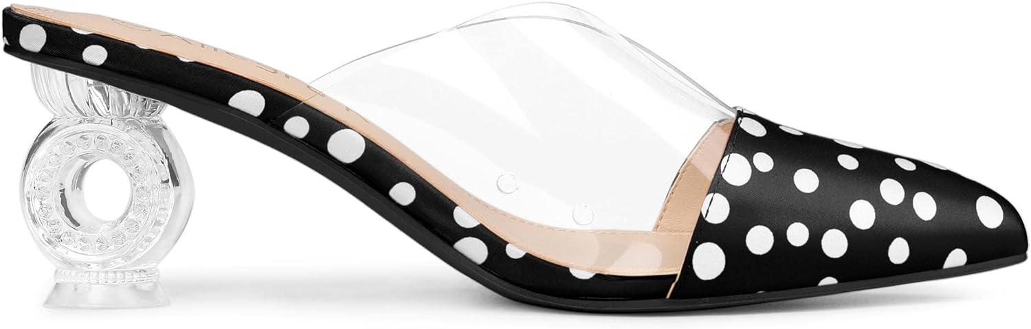 imageAllegra K Womens Polka Dots Clear Chunky Heels Slides MulesBlack