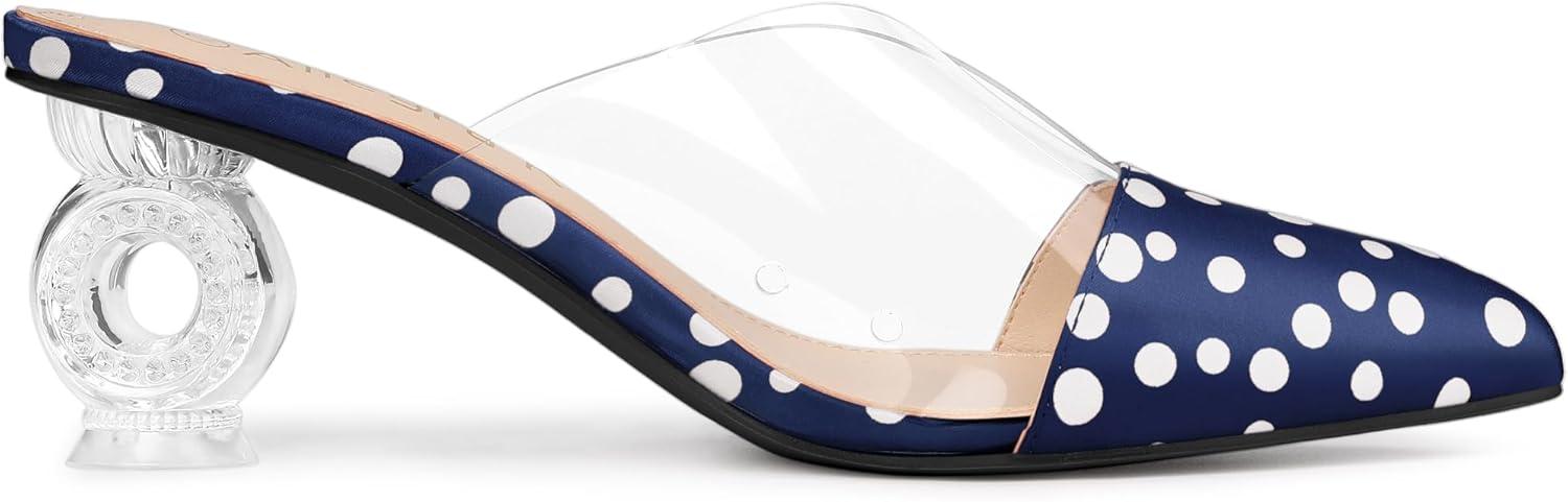 imageAllegra K Womens Polka Dots Clear Chunky Heels Slides MulesBlue
