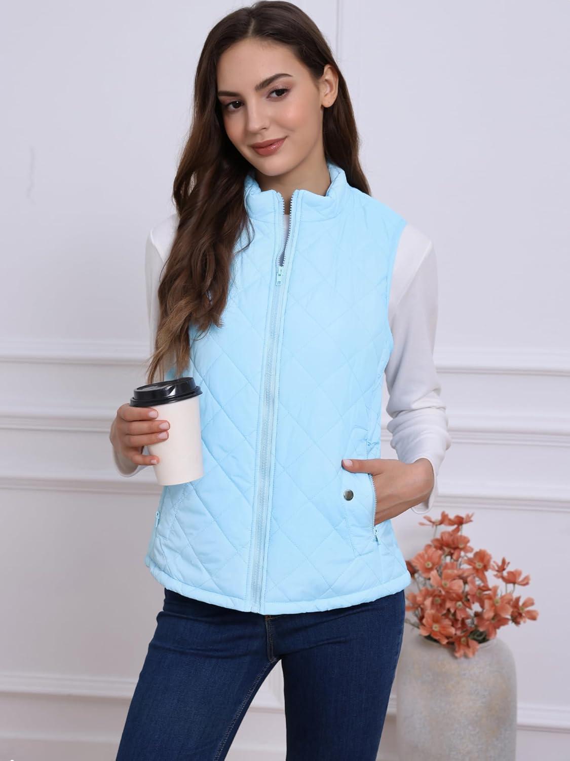 imageAllegra K Womens Puffer Vest Stand Collar Lightweight Gilet Quilted Zip VestBaby Blue