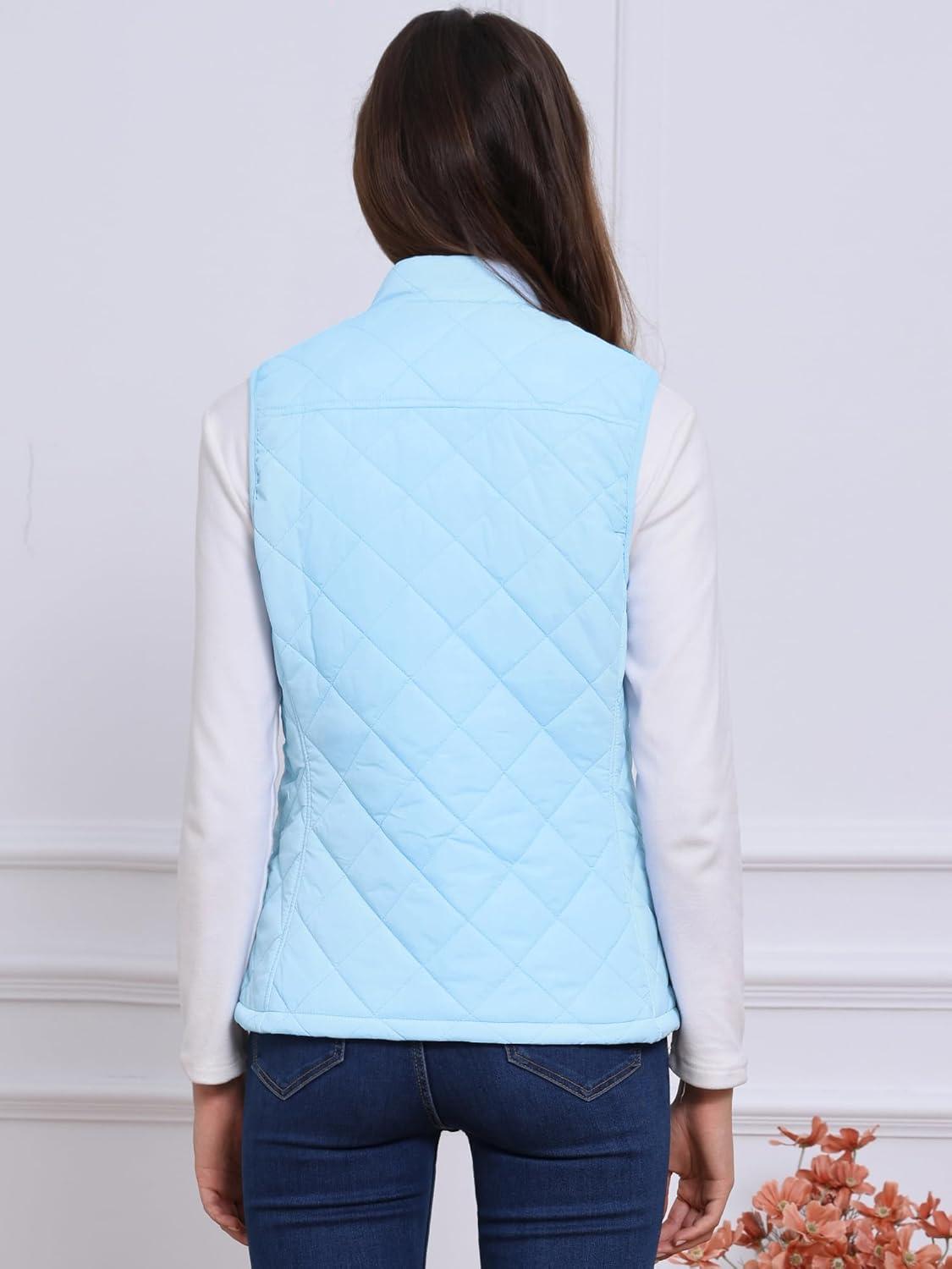 imageAllegra K Womens Puffer Vest Stand Collar Lightweight Gilet Quilted Zip VestBaby Blue