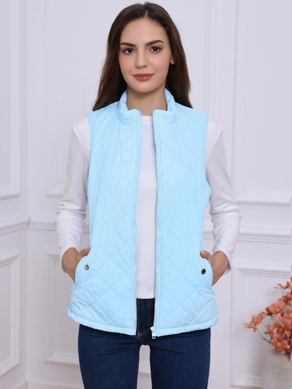 imageAllegra K Womens Puffer Vest Stand Collar Lightweight Gilet Quilted Zip VestBaby Blue