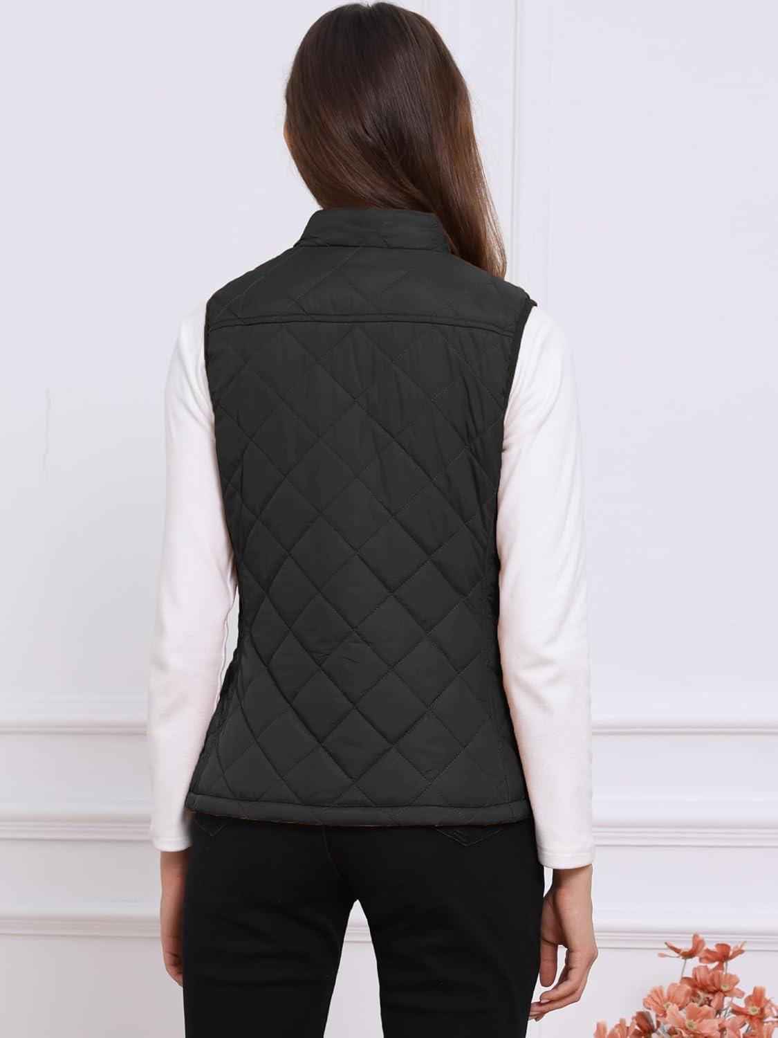 imageAllegra K Womens Puffer Vest Stand Collar Lightweight Gilet Quilted Zip VestBlack