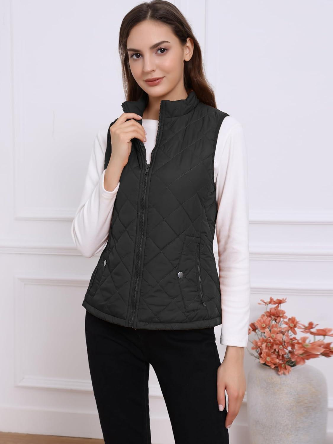 imageAllegra K Womens Puffer Vest Stand Collar Lightweight Gilet Quilted Zip VestBlack
