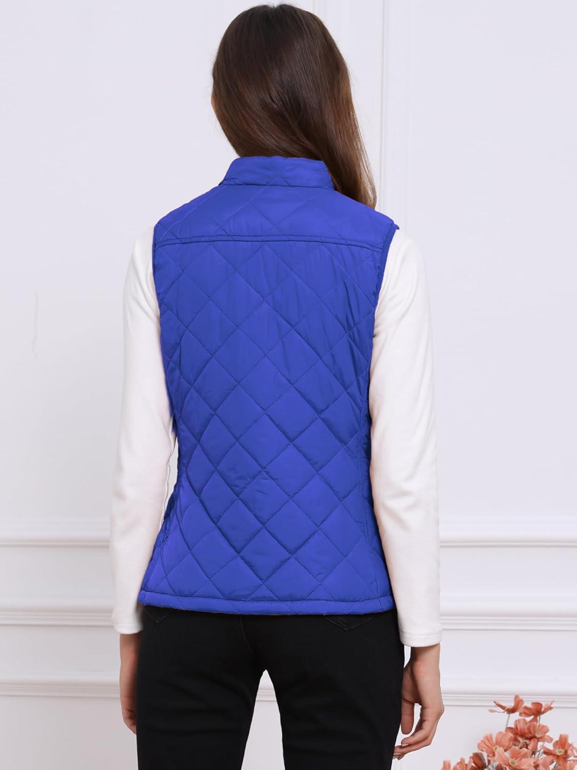 imageAllegra K Womens Puffer Vest Stand Collar Lightweight Gilet Quilted Zip VestBright Blue