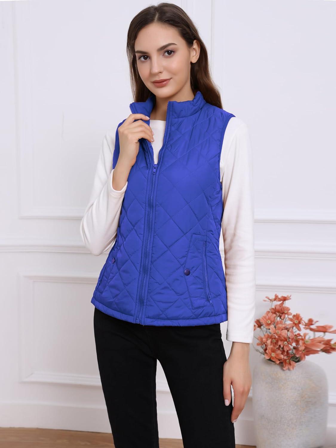 imageAllegra K Womens Puffer Vest Stand Collar Lightweight Gilet Quilted Zip VestBright Blue