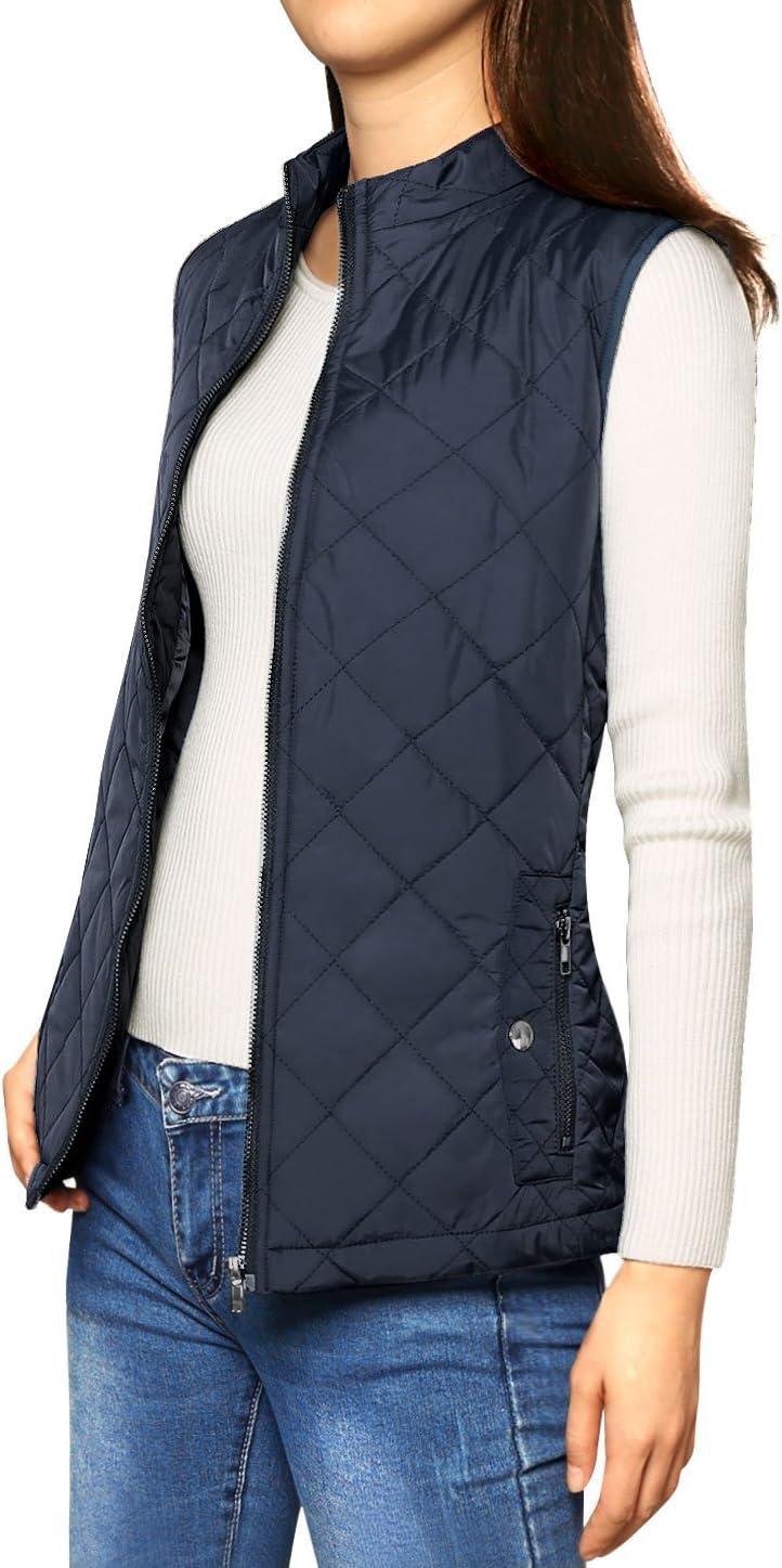 imageAllegra K Womens Puffer Vest Stand Collar Lightweight Gilet Quilted Zip VestDark Blue