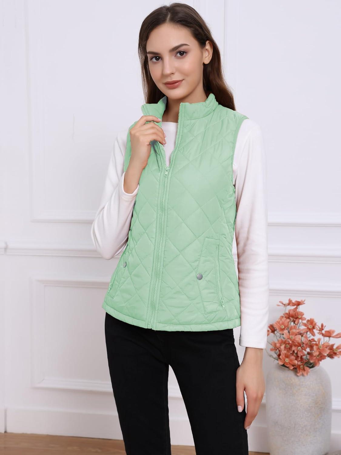 imageAllegra K Womens Puffer Vest Stand Collar Lightweight Gilet Quilted Zip VestDusty Green