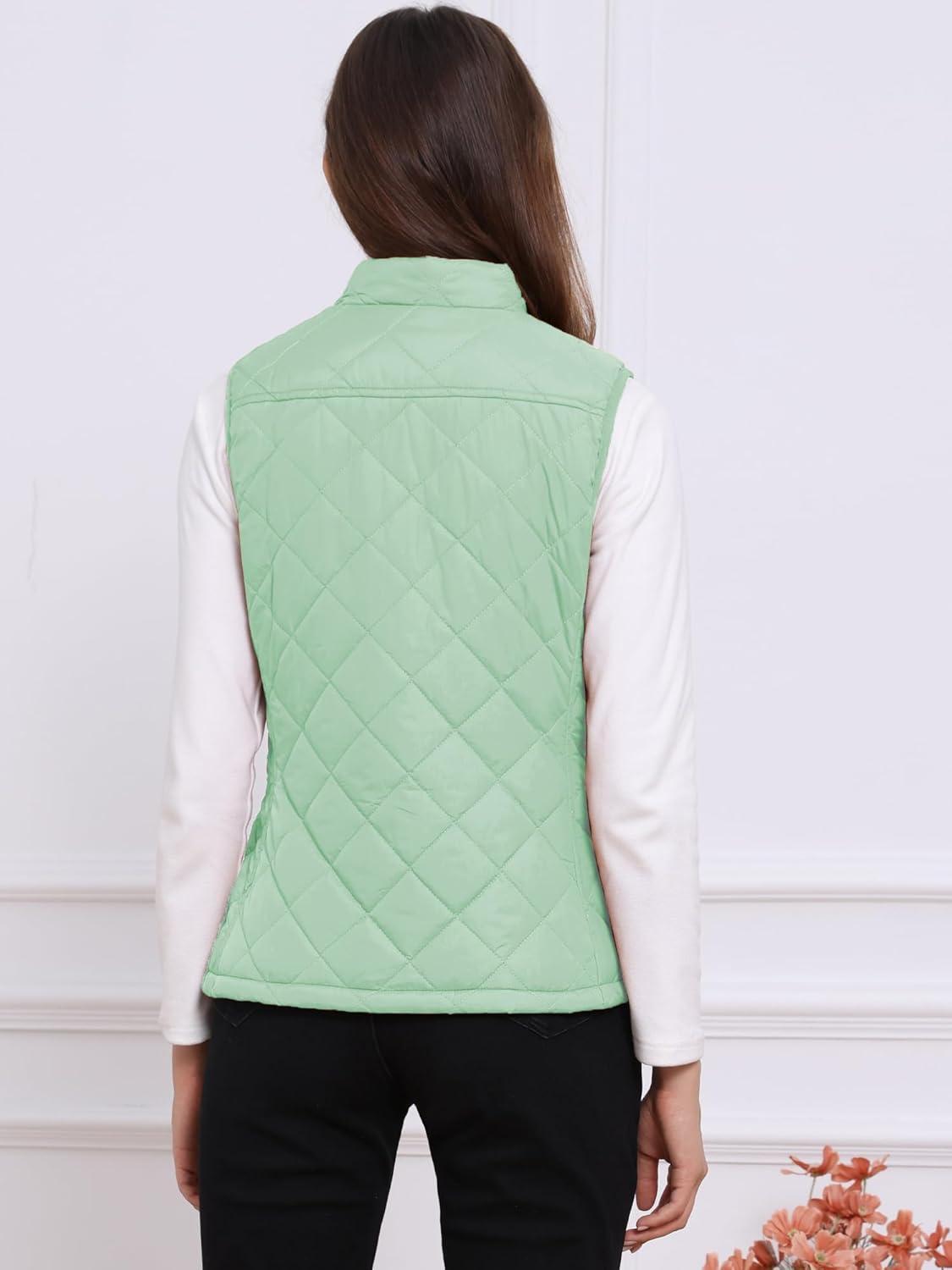 imageAllegra K Womens Puffer Vest Stand Collar Lightweight Gilet Quilted Zip VestDusty Green