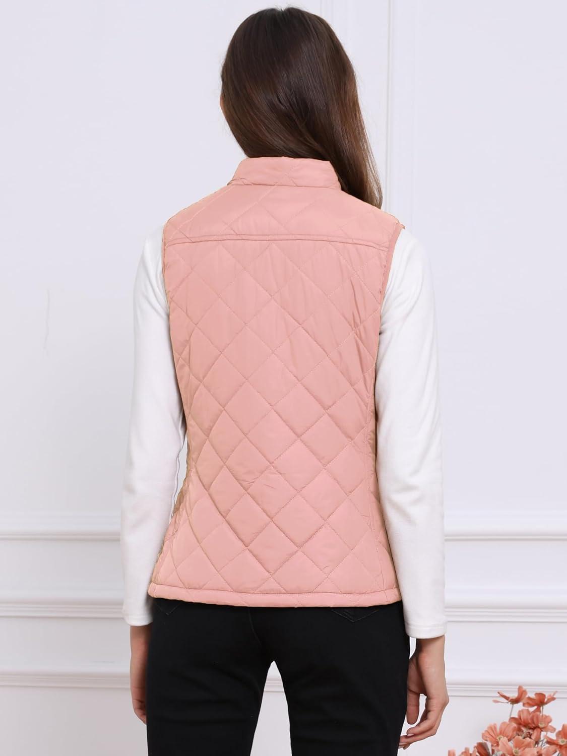 imageAllegra K Womens Puffer Vest Stand Collar Lightweight Gilet Quilted Zip VestDusty Rose