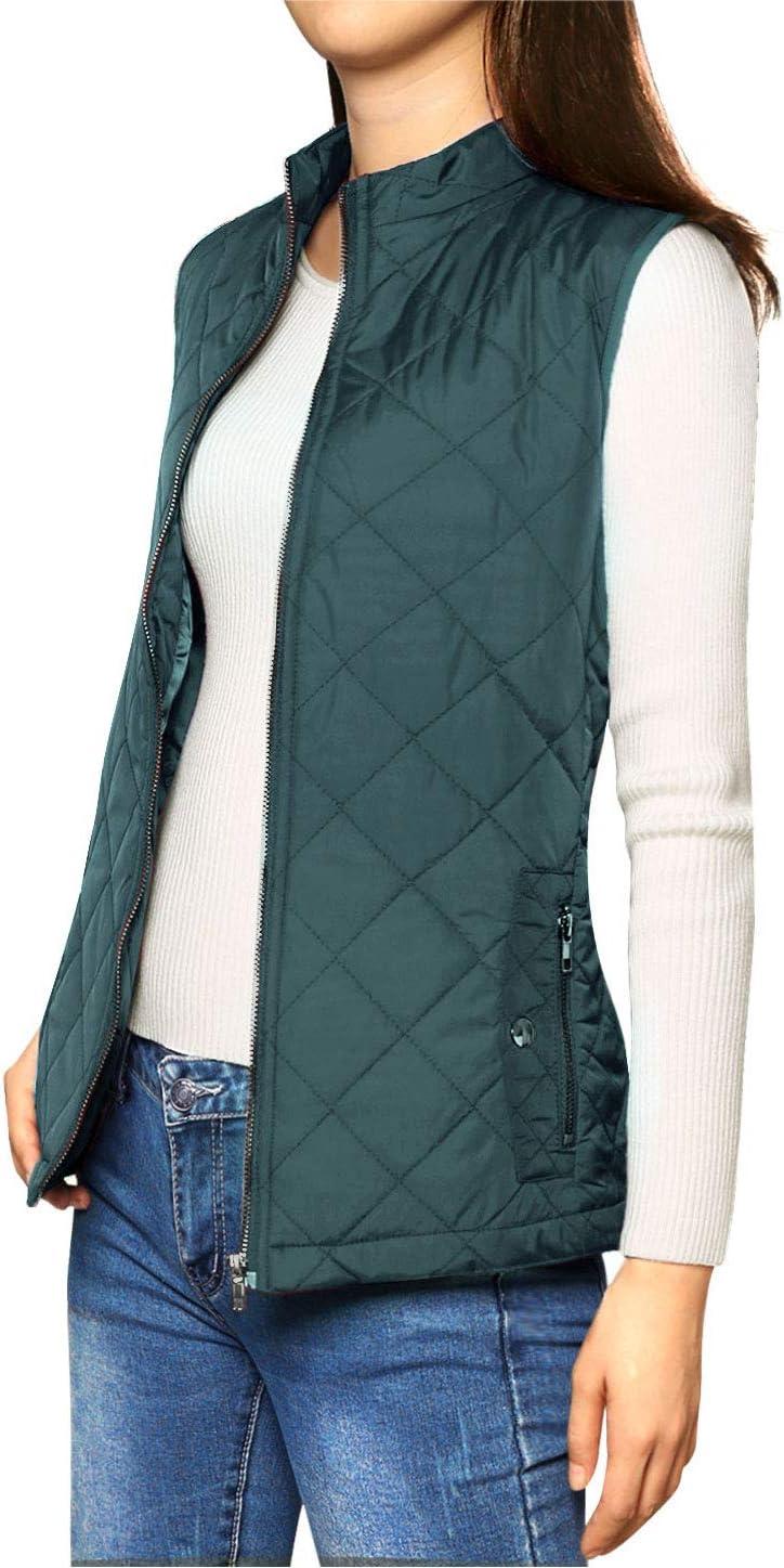 imageAllegra K Womens Puffer Vest Stand Collar Lightweight Gilet Quilted Zip VestForest Green