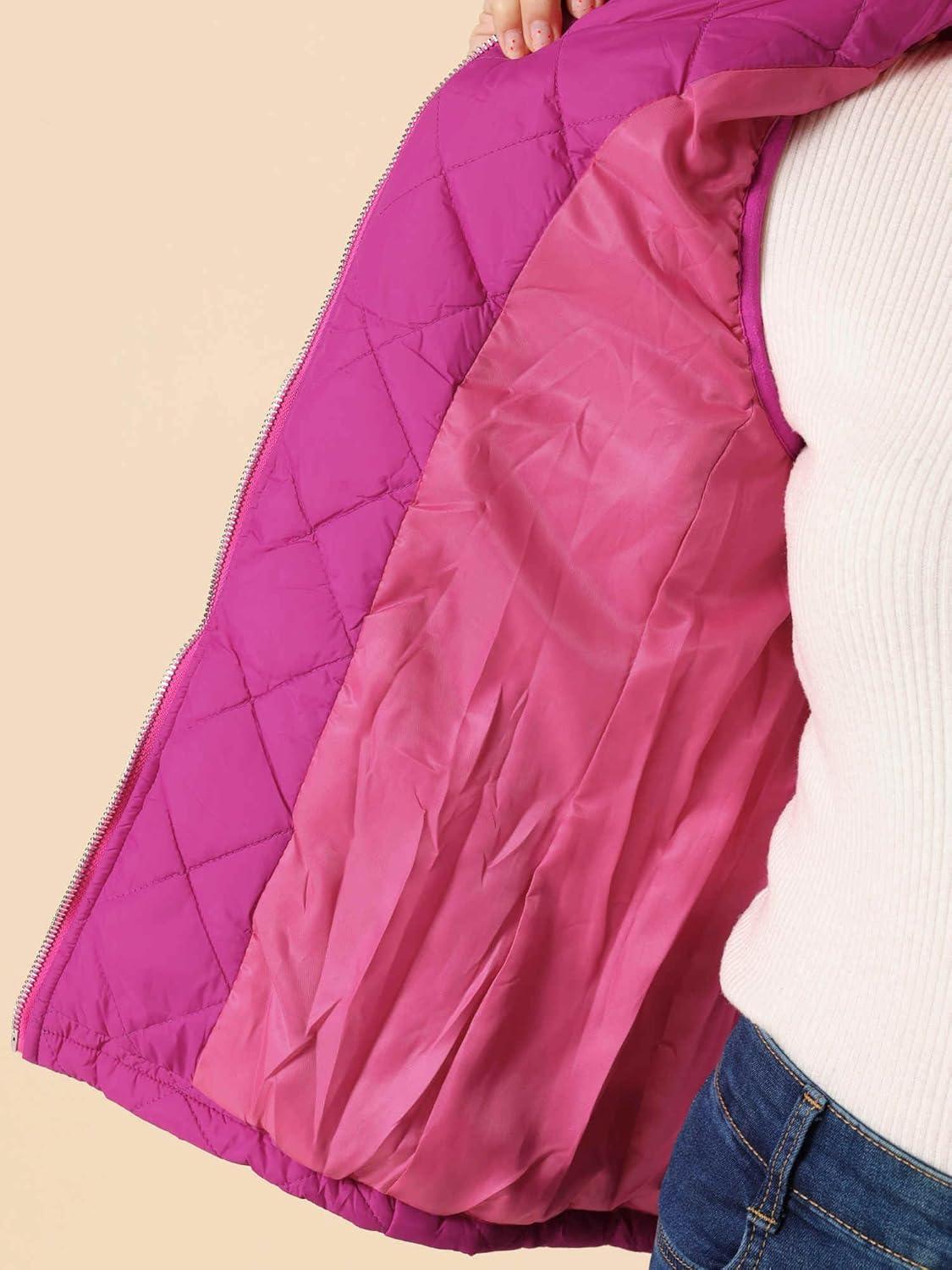 imageAllegra K Womens Puffer Vest Stand Collar Lightweight Gilet Quilted Zip VestFuchsia