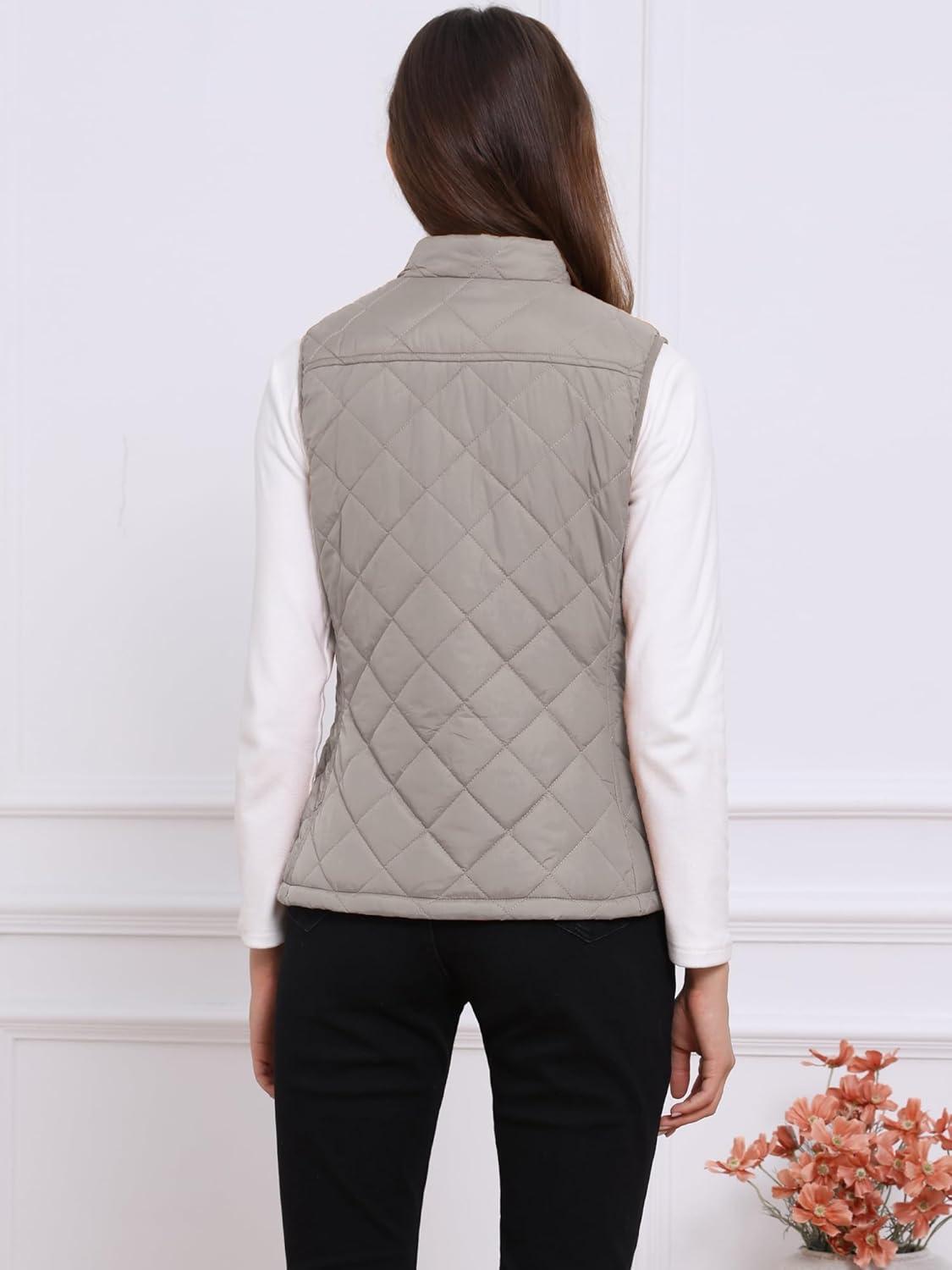imageAllegra K Womens Puffer Vest Stand Collar Lightweight Gilet Quilted Zip VestGray