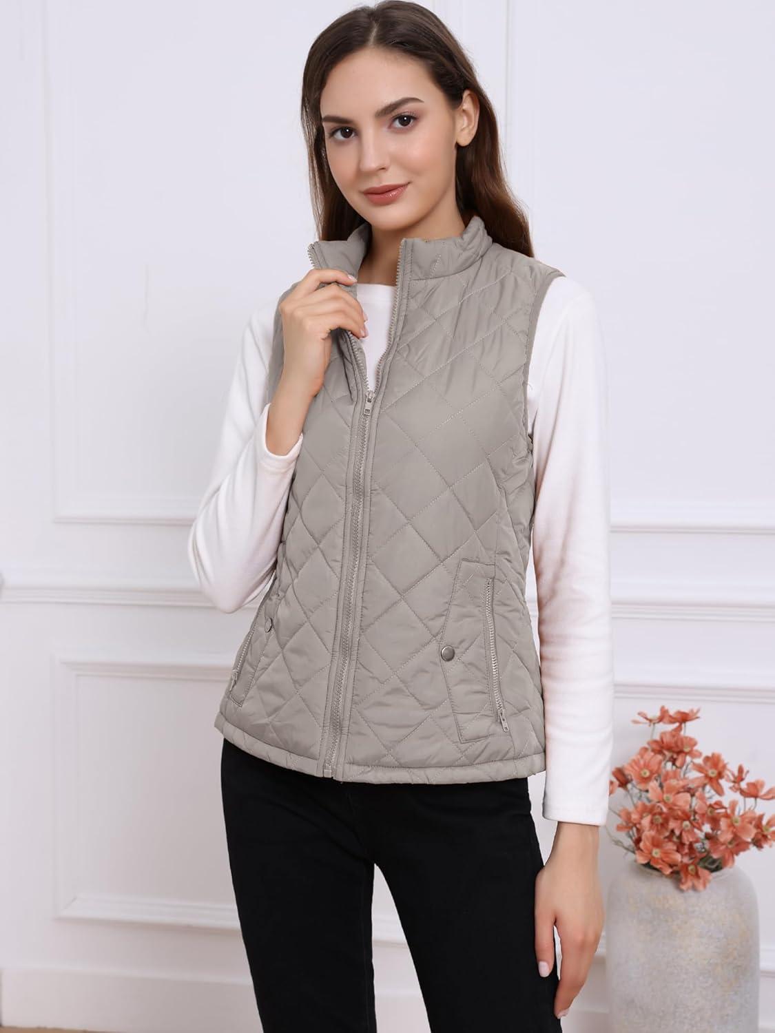imageAllegra K Womens Puffer Vest Stand Collar Lightweight Gilet Quilted Zip VestGray