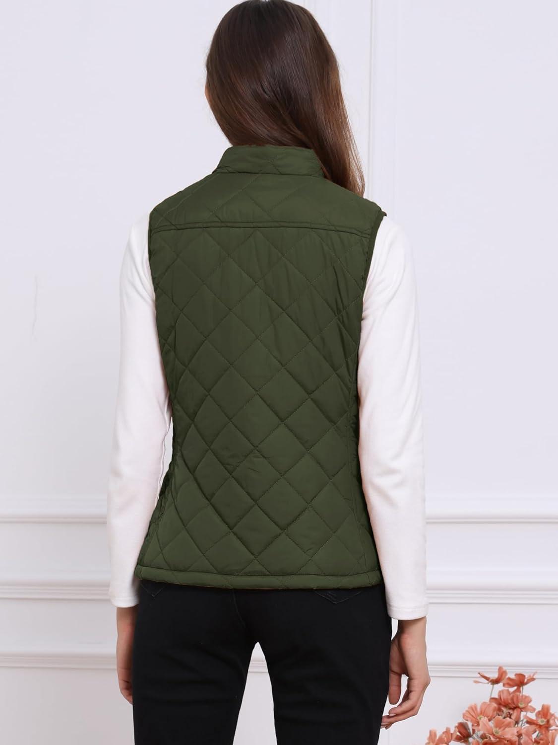 imageAllegra K Womens Puffer Vest Stand Collar Lightweight Gilet Quilted Zip VestGreen