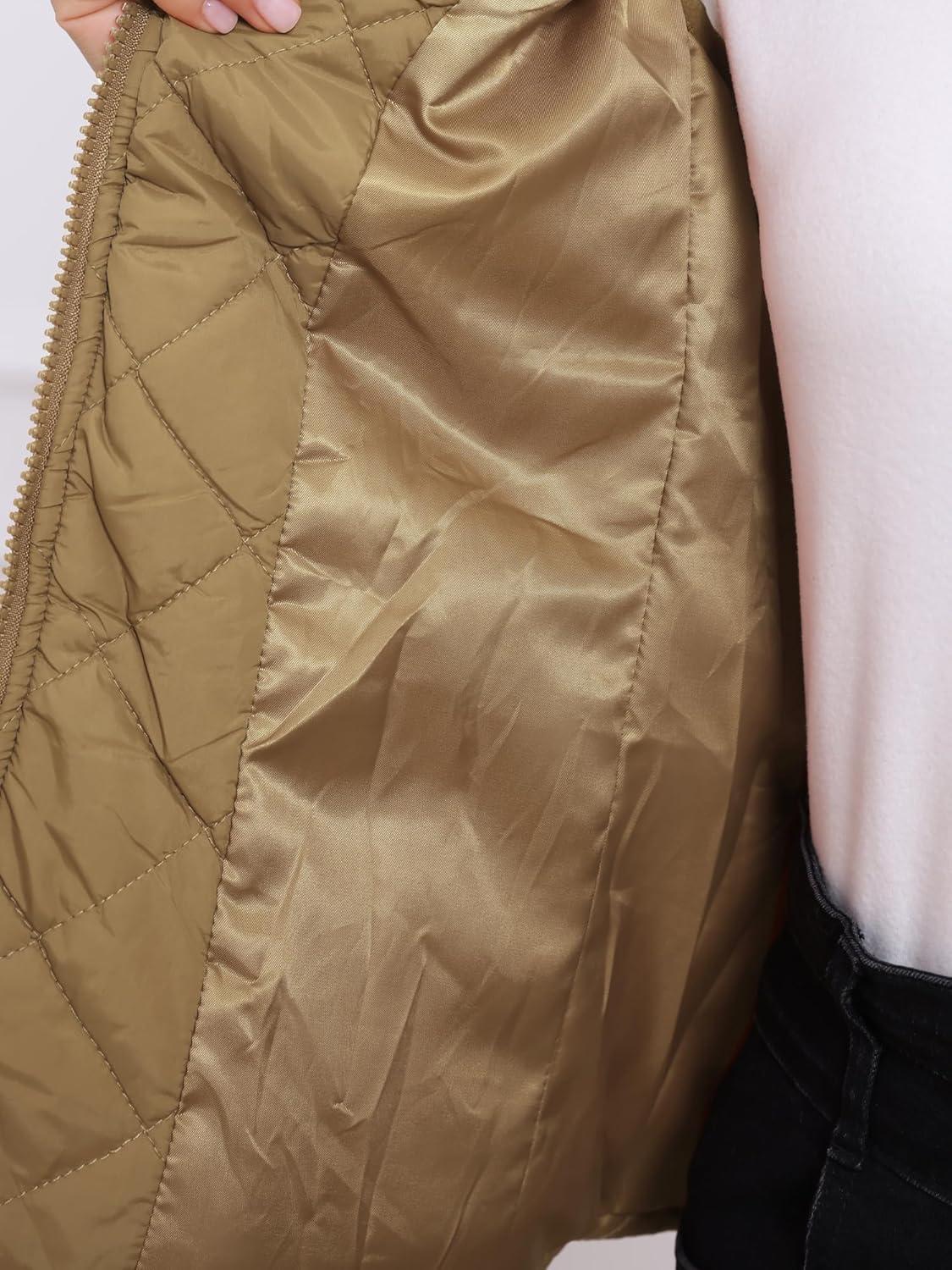 imageAllegra K Womens Puffer Vest Stand Collar Lightweight Gilet Quilted Zip VestKhaki