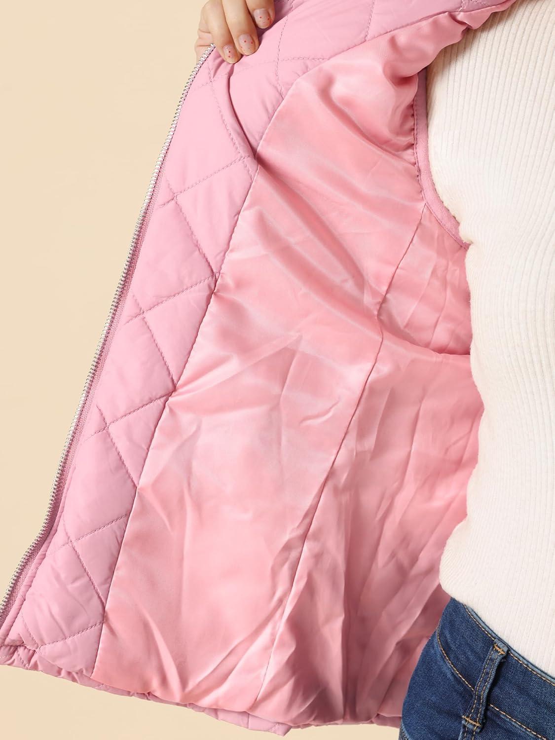 imageAllegra K Womens Puffer Vest Stand Collar Lightweight Gilet Quilted Zip VestPink