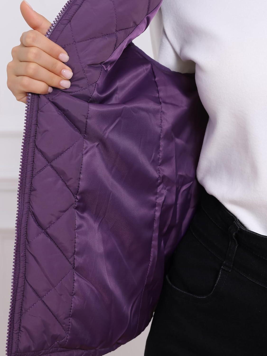 imageAllegra K Womens Puffer Vest Stand Collar Lightweight Gilet Quilted Zip VestPurple