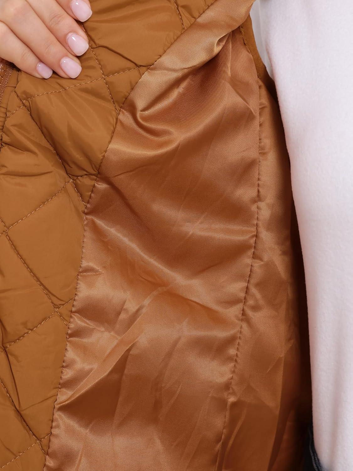 imageAllegra K Womens Puffer Vest Stand Collar Lightweight Gilet Quilted Zip VestSaddle Brown