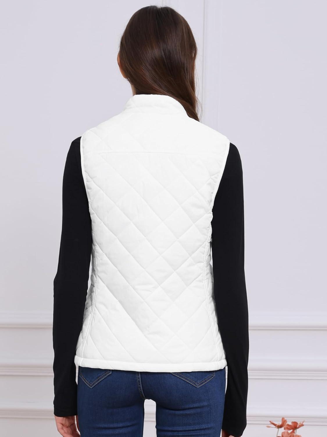 imageAllegra K Womens Puffer Vest Stand Collar Lightweight Gilet Quilted Zip VestWhite