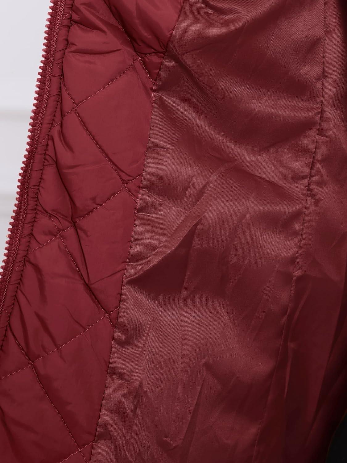 imageAllegra K Womens Puffer Vest Stand Collar Lightweight Gilet Quilted Zip VestWine Red