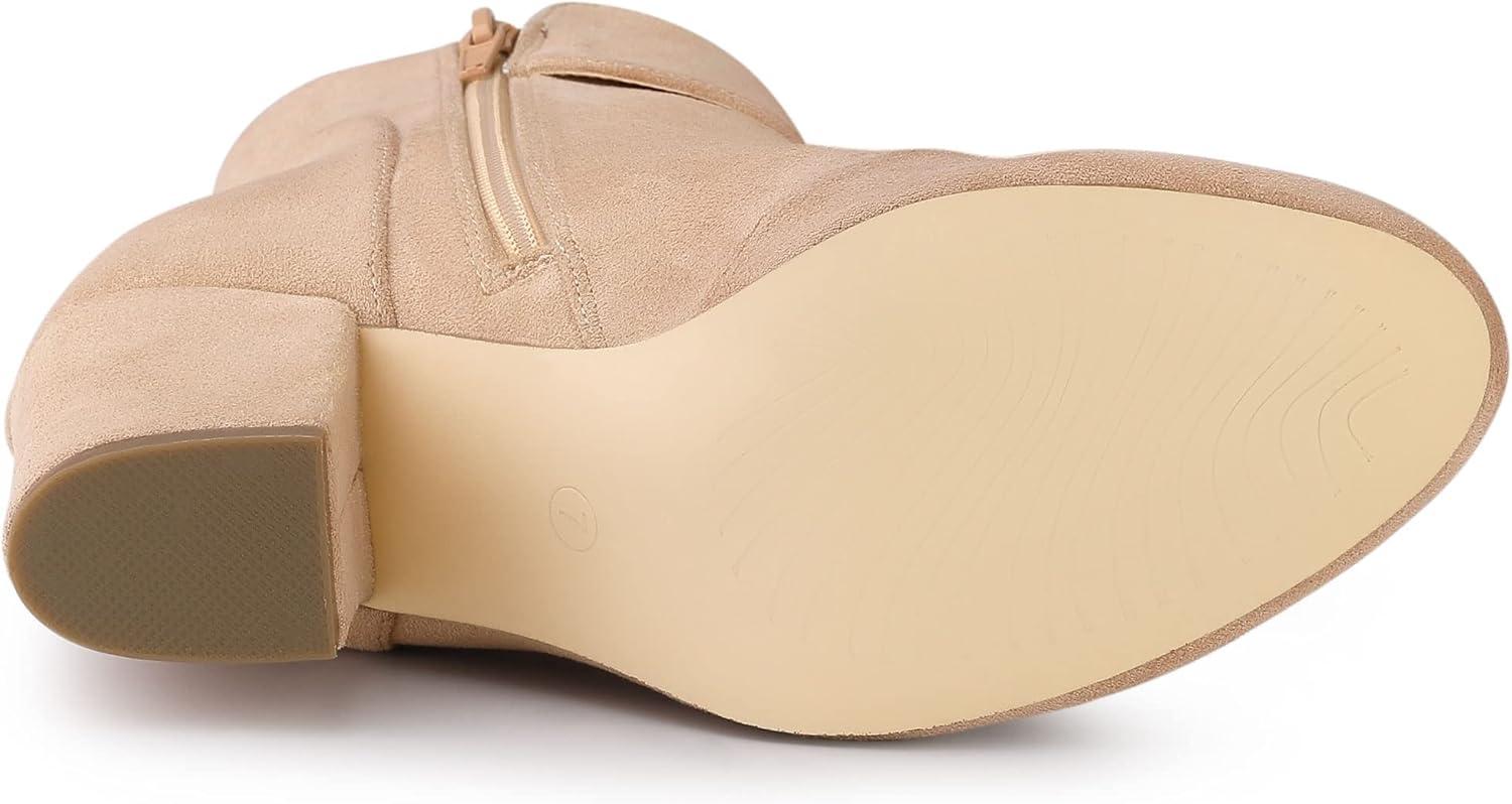 imageAllegra K Womens Round Toe Block Heel Nude Ankle Booties 10 M US
