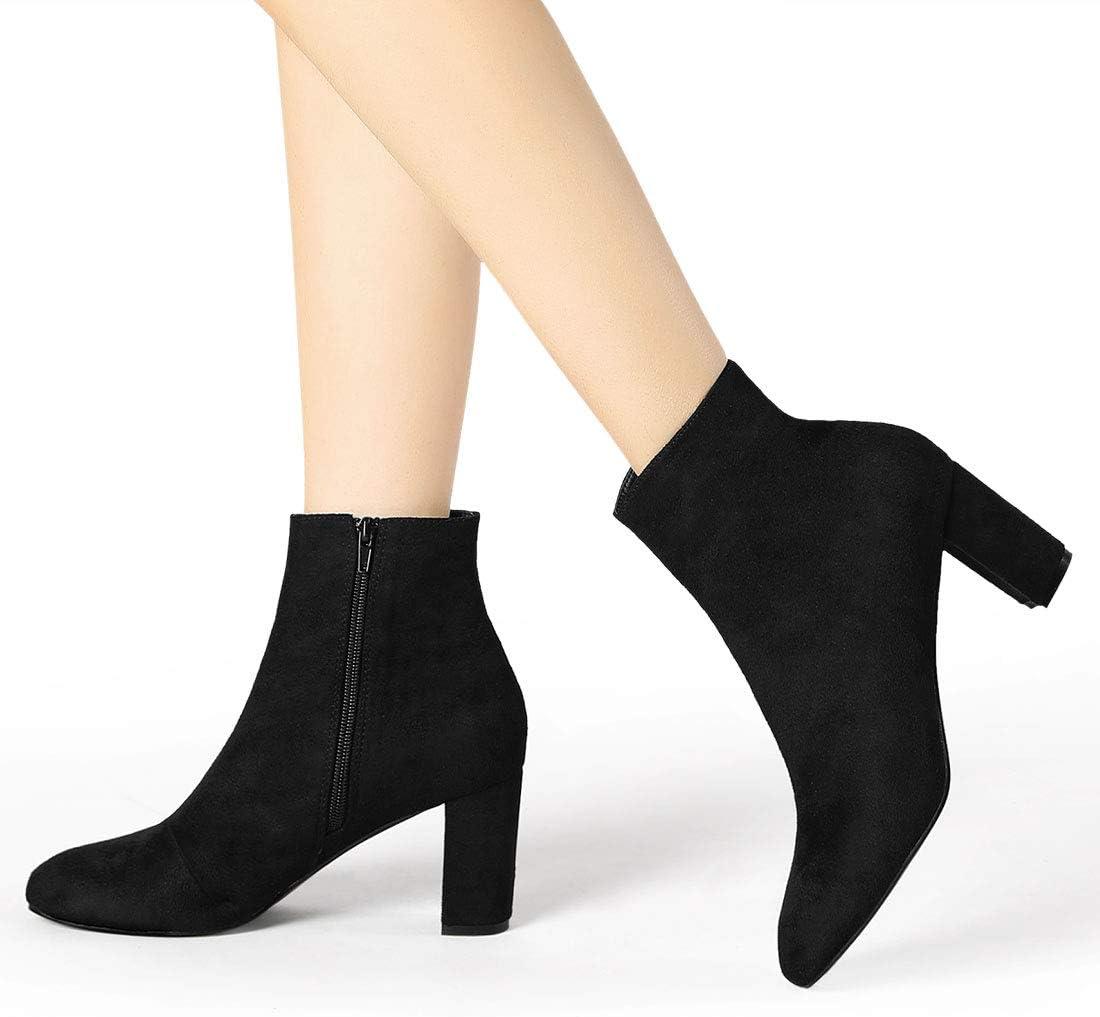 imageAllegra K Womens Side Zip Chunky Heels Ankle BootsBlack