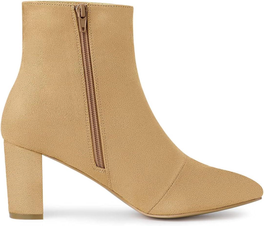 imageAllegra K Womens Side Zip Chunky Heels Ankle BootsCamel