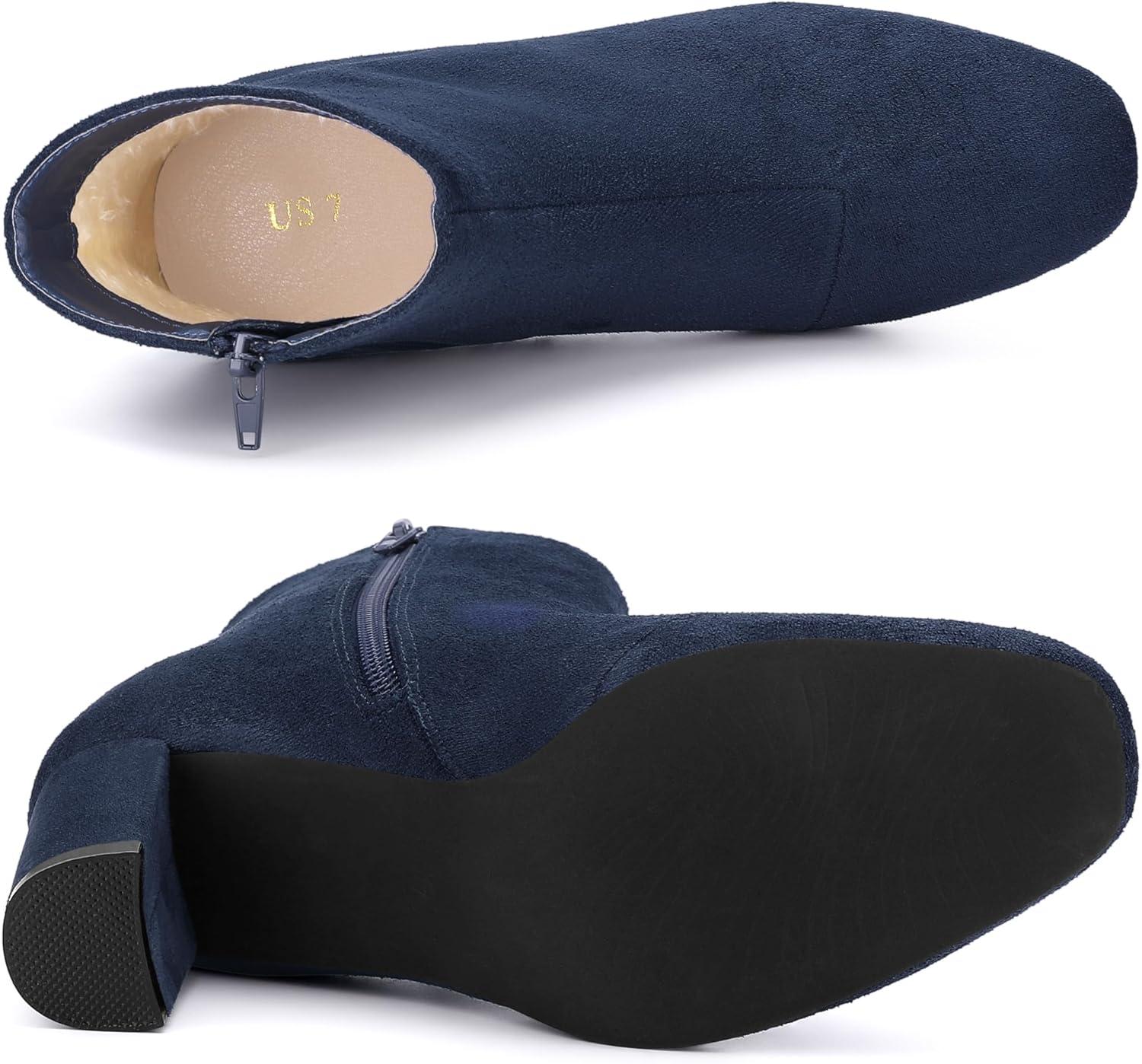 imageAllegra K Womens Side Zip Chunky Heels Ankle BootsNavy Blue