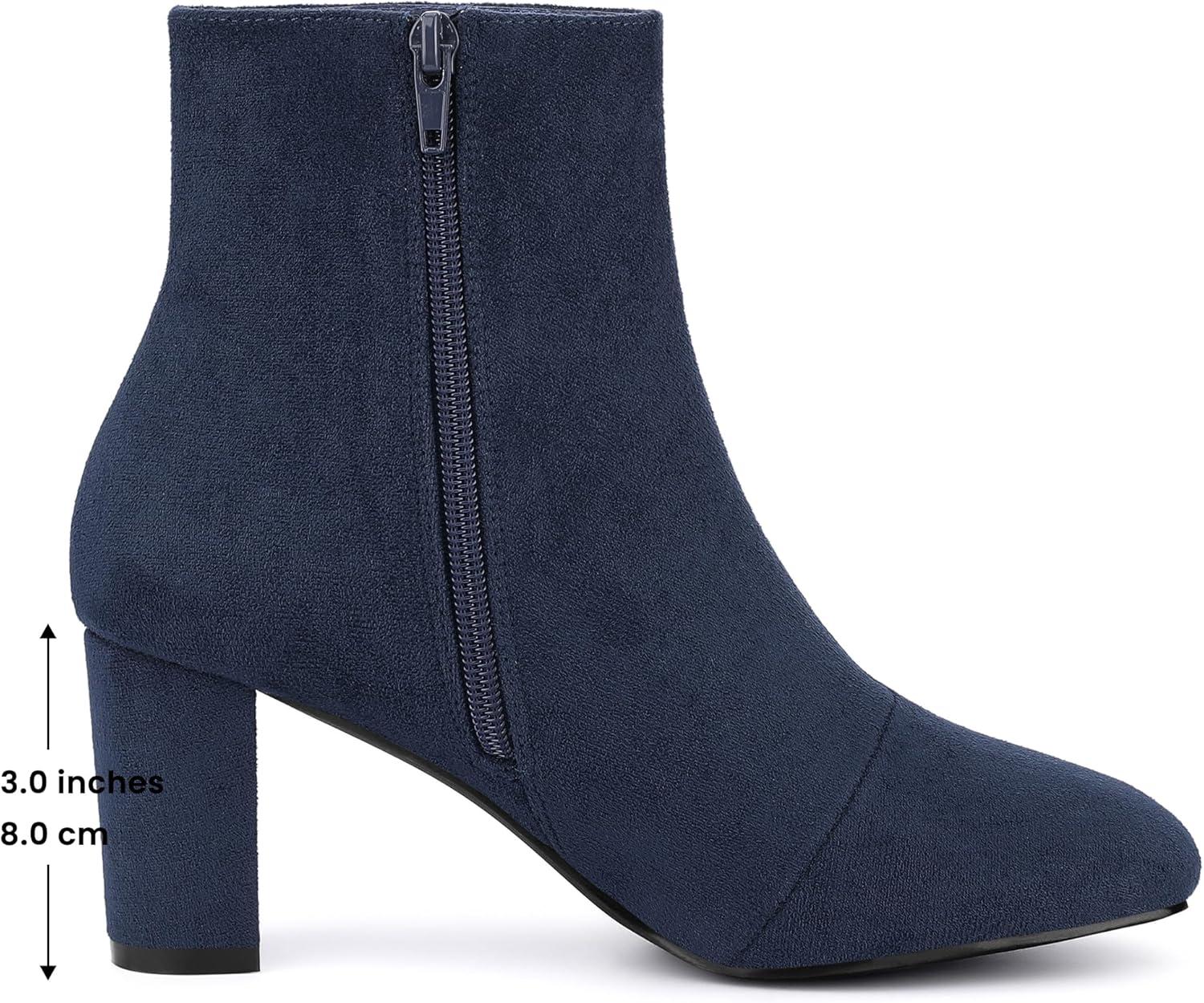 imageAllegra K Womens Side Zip Chunky Heels Ankle BootsNavy Blue