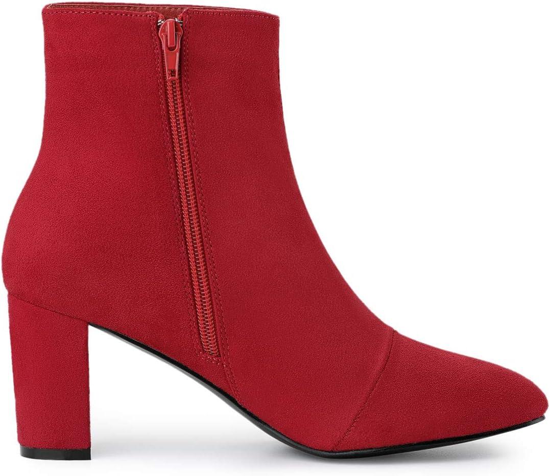 imageAllegra K Womens Side Zip Chunky Heels Ankle BootsRed