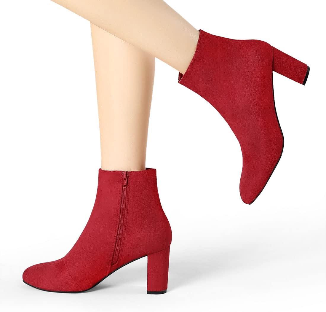 imageAllegra K Womens Side Zip Chunky Heels Ankle BootsRed