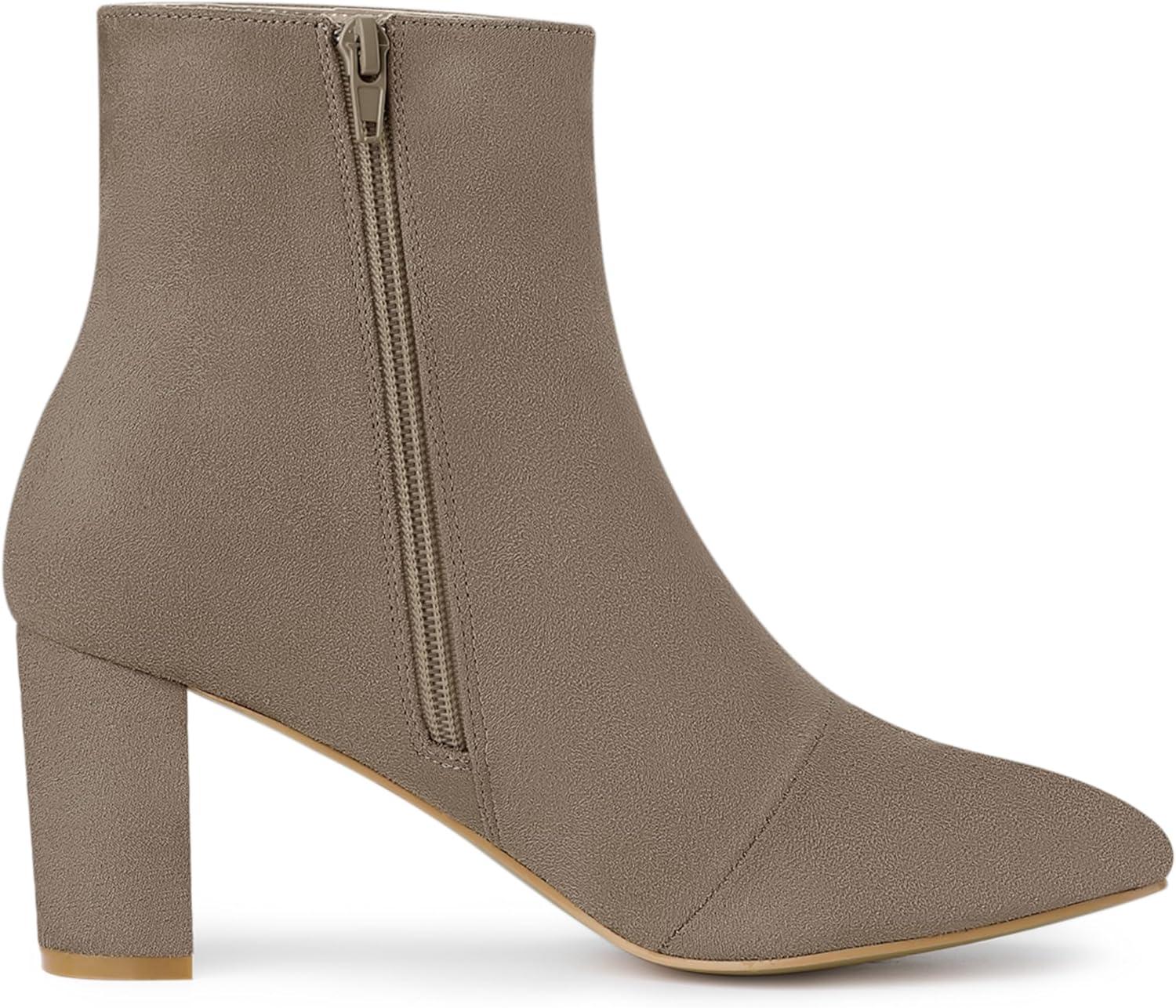 imageAllegra K Womens Side Zip Chunky Heels Ankle BootsTaupe