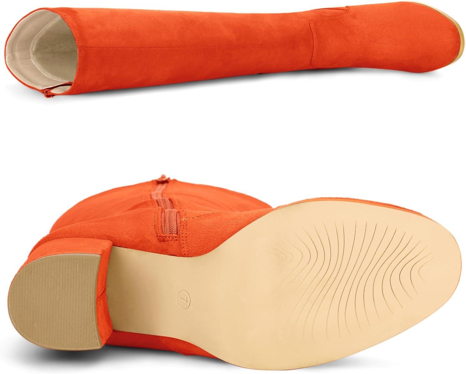 imageAllegra K Womens Side Zipper Chunky Heel Knee High BootsOrange