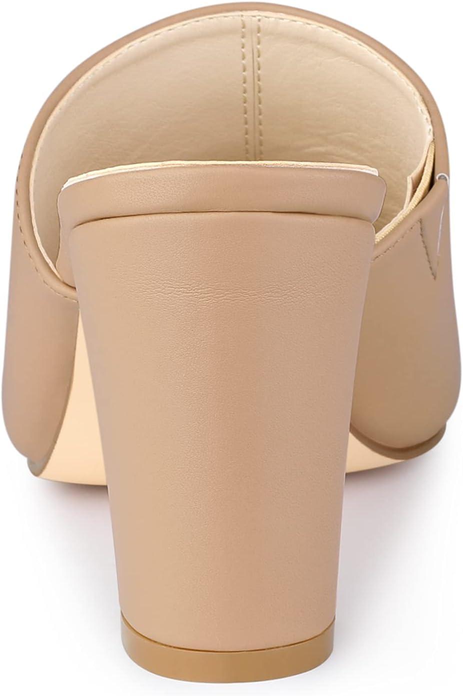 imageAllegra K Womens Slip on Block Heel Slide SandalsNude