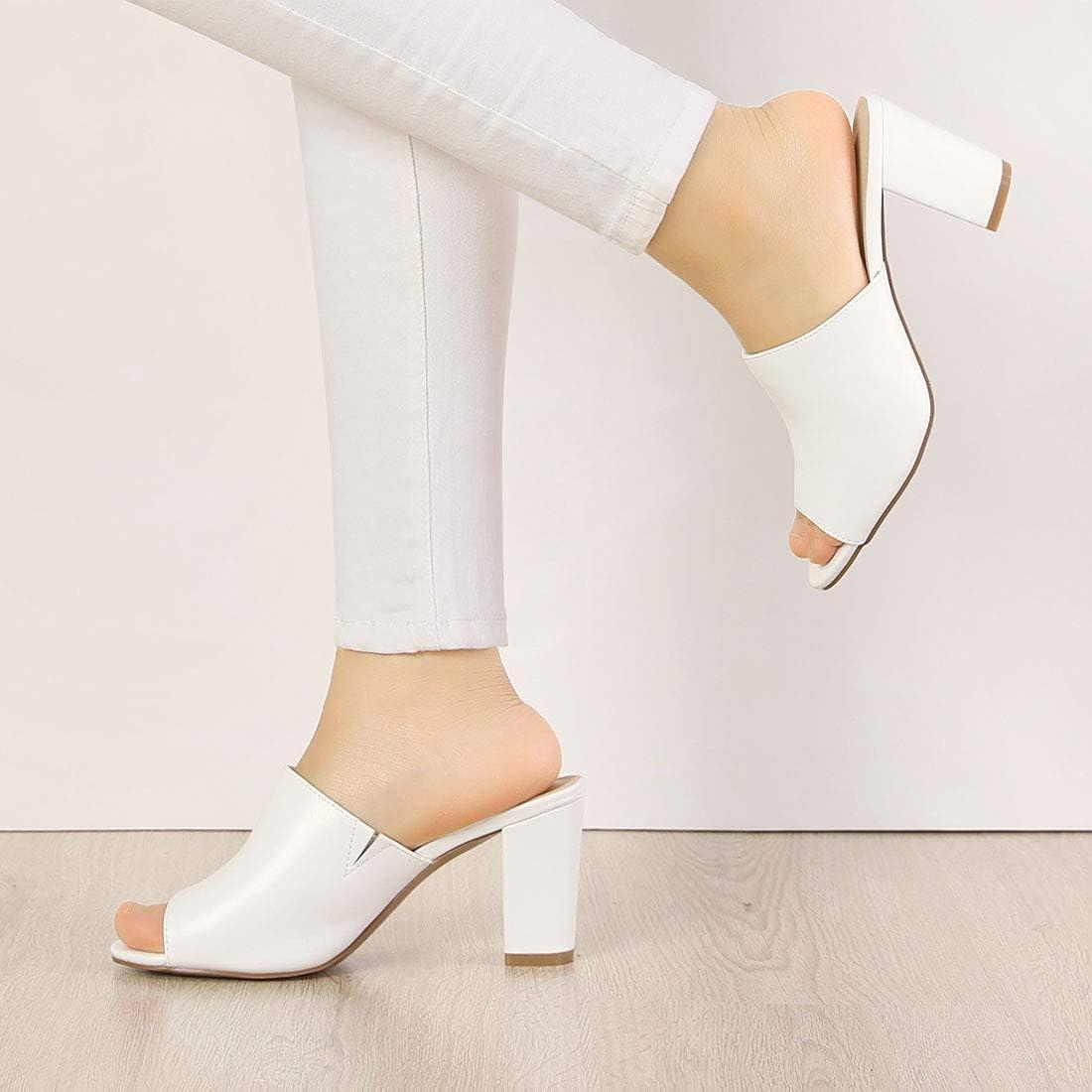 imageAllegra K Womens Slip on Block Heel Slide SandalsWhite