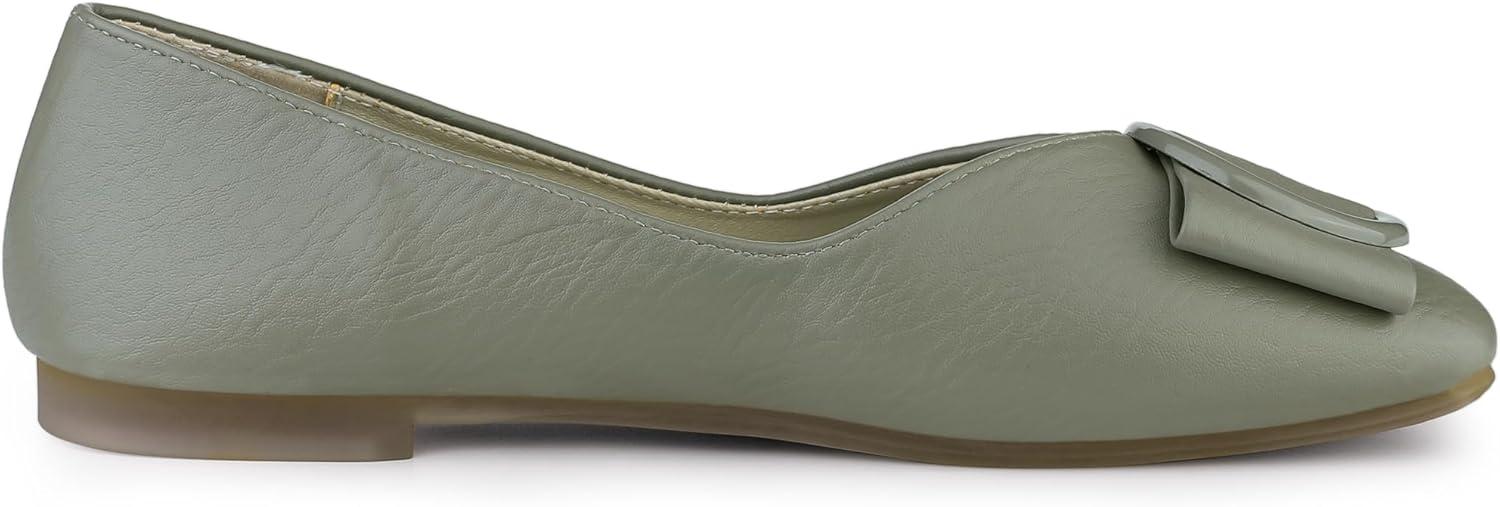 imageAllegra K Womens Squared Toe Comfortable Slip on Round Buckle Ballet FlatsGreen