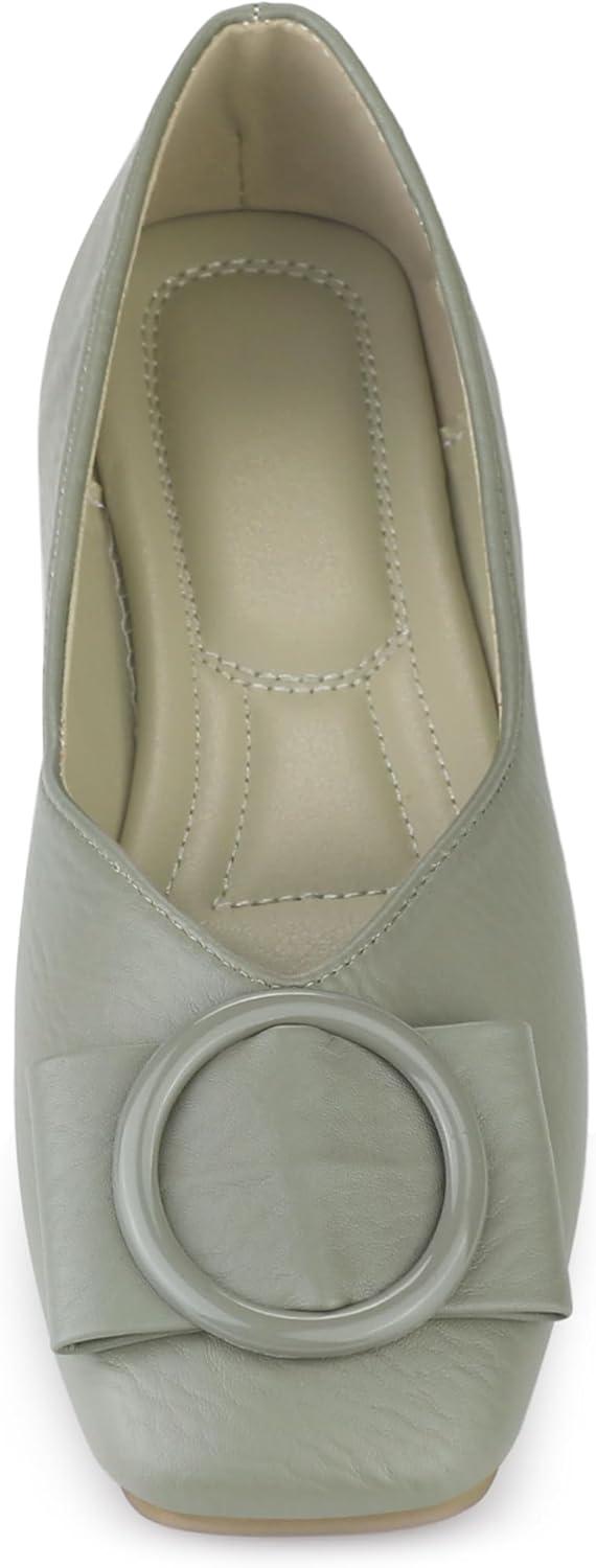 imageAllegra K Womens Squared Toe Comfortable Slip on Round Buckle Ballet FlatsGreen
