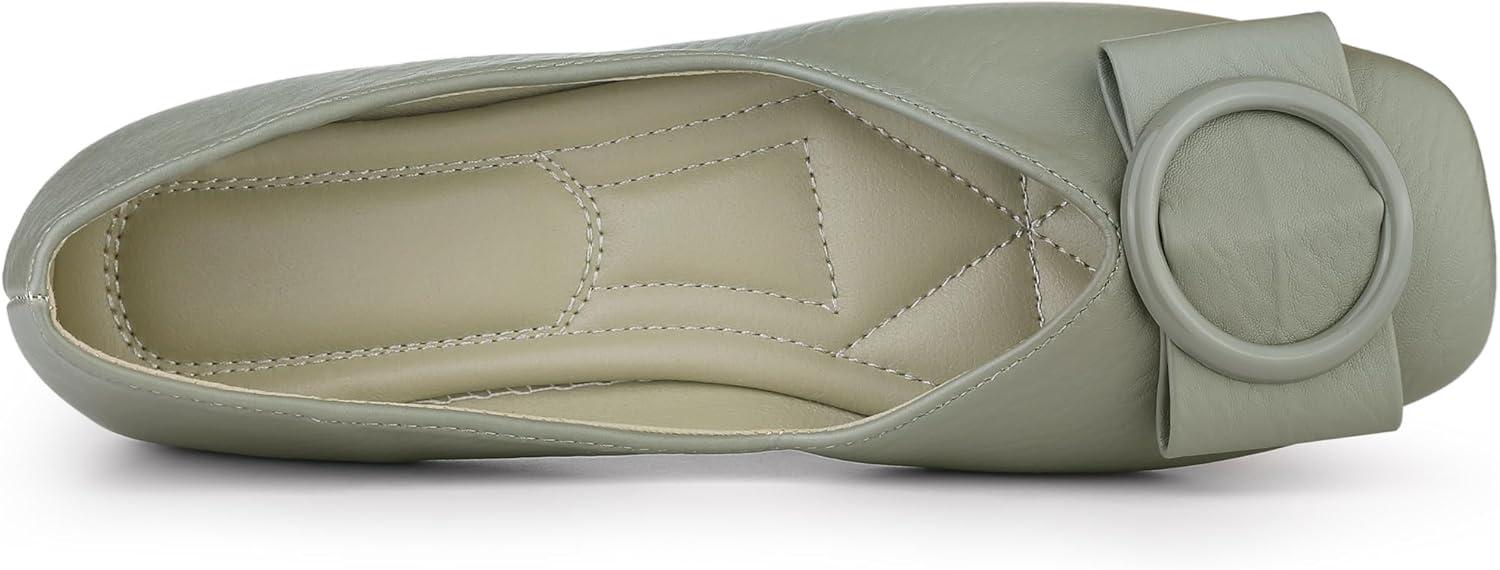 imageAllegra K Womens Squared Toe Comfortable Slip on Round Buckle Ballet FlatsGreen