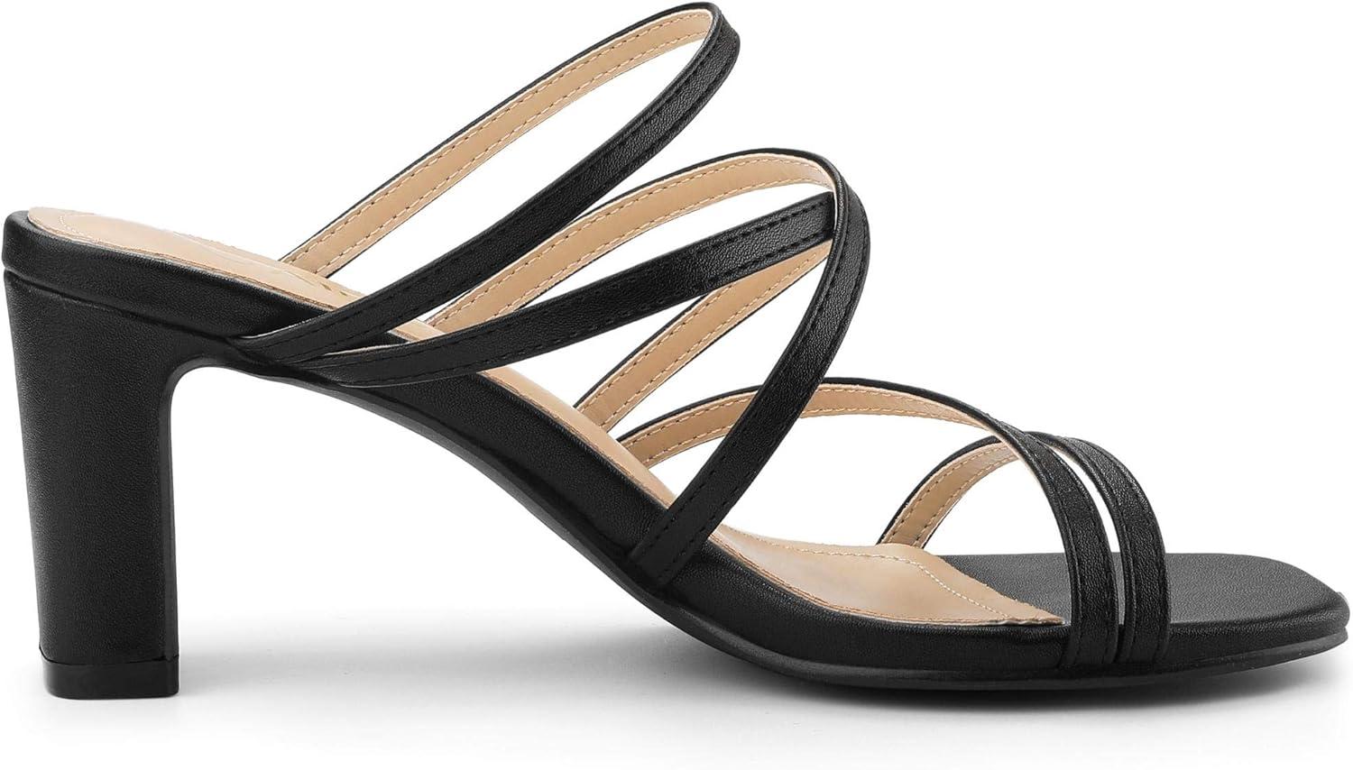 imageAllegra K Womens Strappy Block Heels Slide Heel SandalsBlack