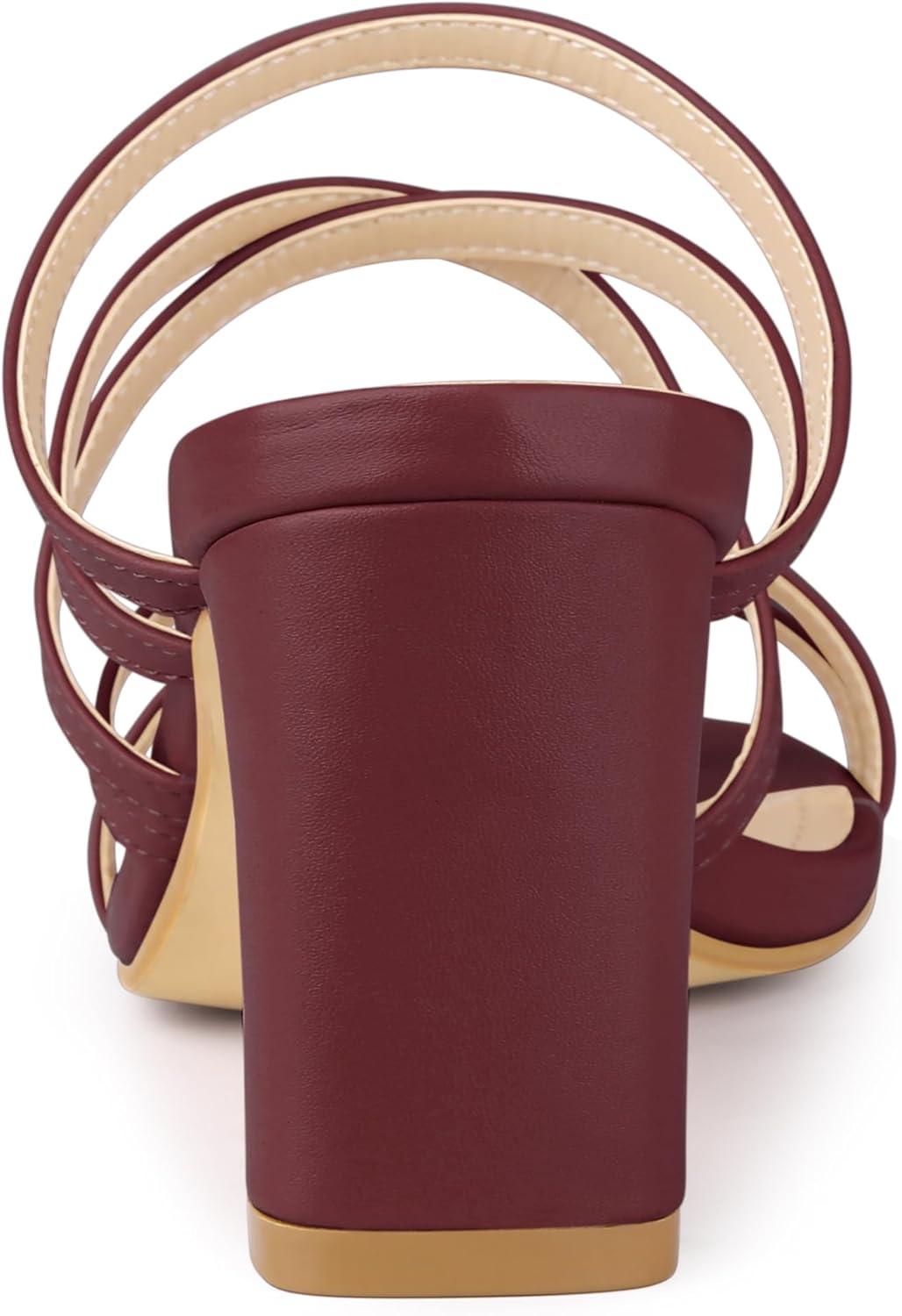 imageAllegra K Womens Strappy Block Heels Slide Heel SandalsBurgundy