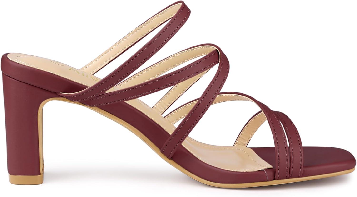 imageAllegra K Womens Strappy Block Heels Slide Heel SandalsBurgundy