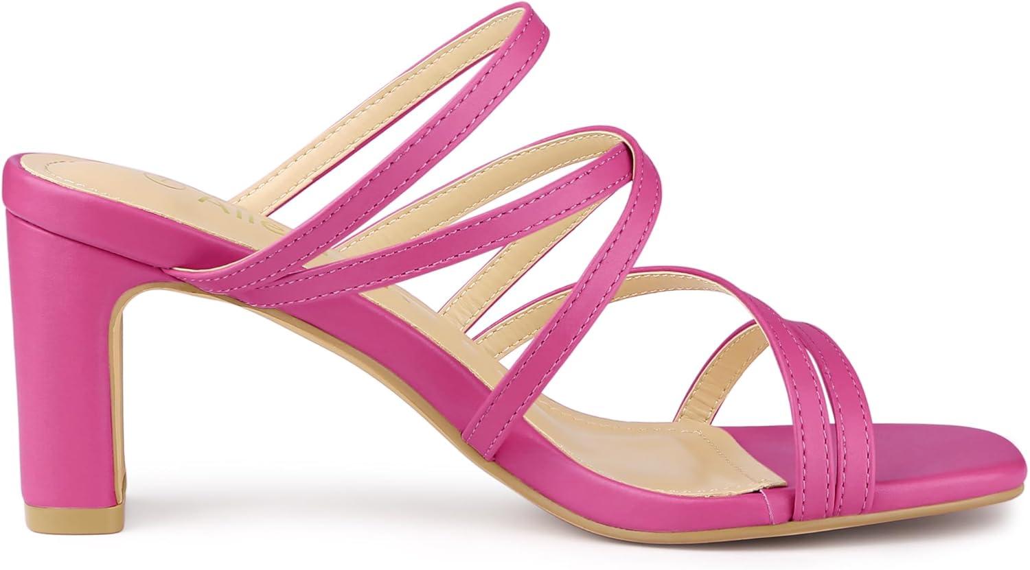 imageAllegra K Womens Strappy Block Heels Slide Heel SandalsHot Pink