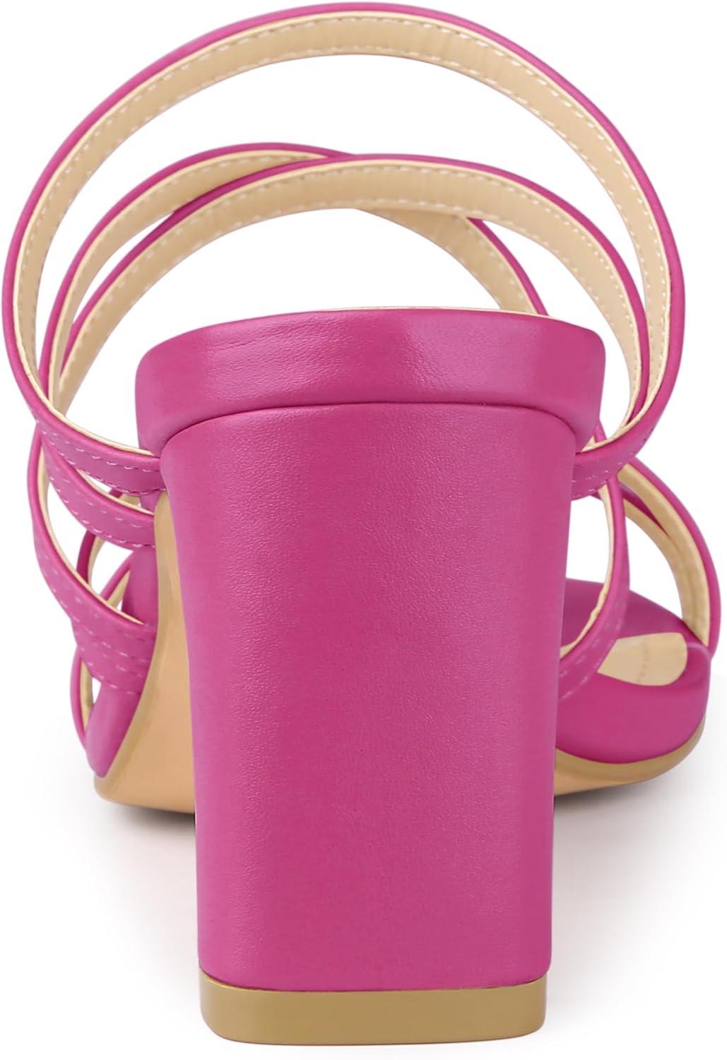 imageAllegra K Womens Strappy Block Heels Slide Heel SandalsHot Pink