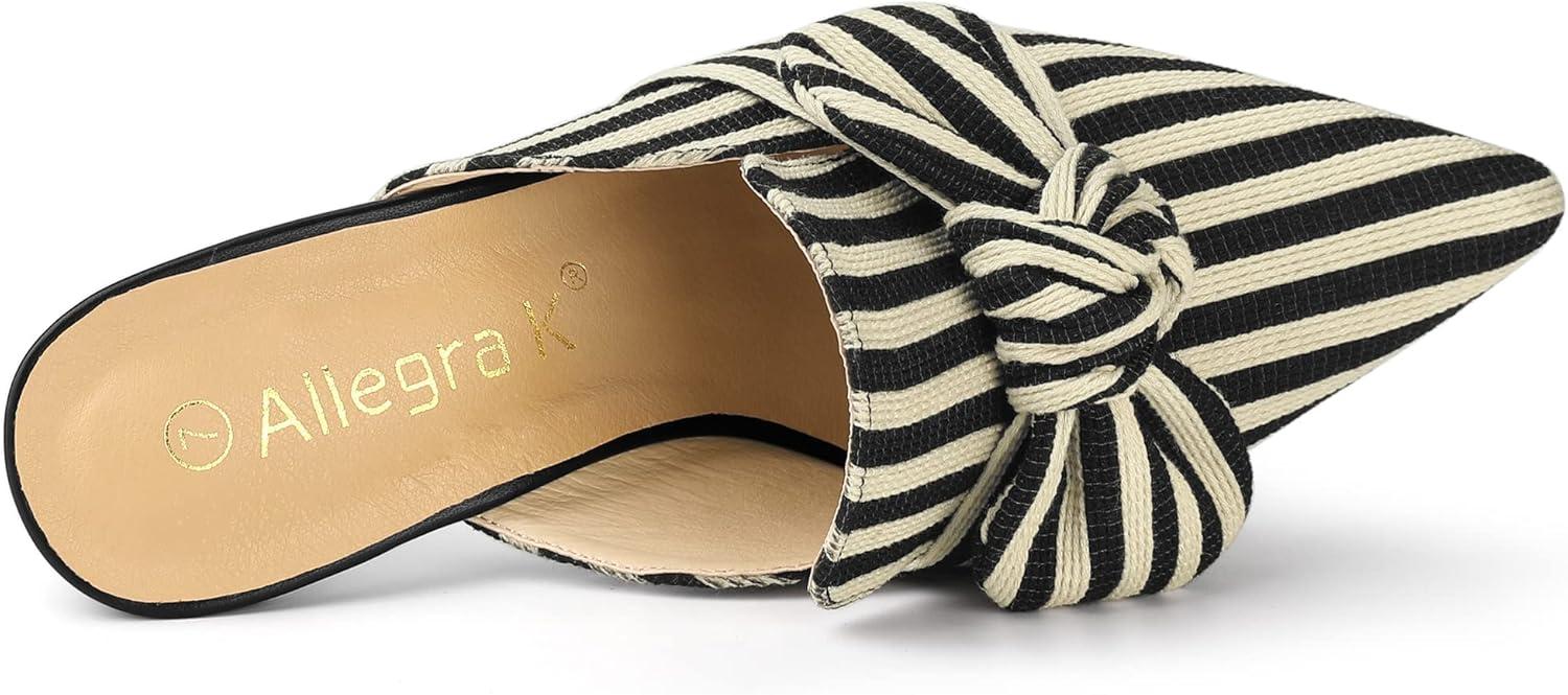 imageAllegra K Womens Stripe Bow Pointed Toe Block Heel Slides MulesBlack