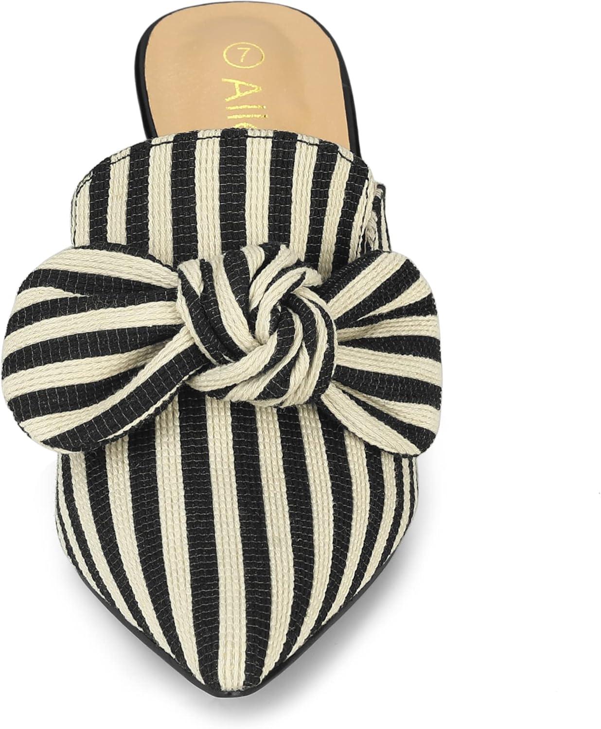 imageAllegra K Womens Stripe Bow Pointed Toe Block Heel Slides MulesBlack